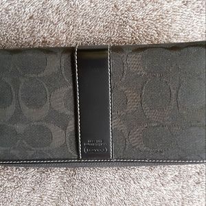 COACH black leather and signature logo jacquard wallet
